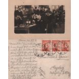 Postkarte. Meran 1924. Postalisch gelaufene Fotopostkarte mit einer Aufnahme vom Schachturnier in