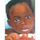 Segrera, Clemente. (Kopfporträt eines kubanischen Kindes). Acryl auf Tuch ["Tela"] über