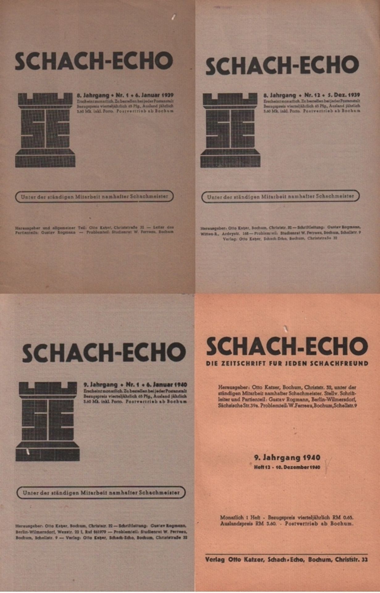 Schach - Echo. Die Zeitschrift für jeden Schachfreund. Hrsg. von Otto Katzer unter der ständigen