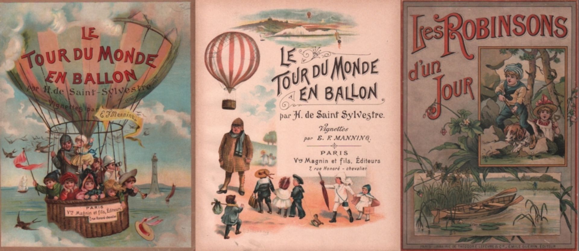 Kinderbuch. Saint Sylvestre, H. de. Le Tour du Monde en Ballon. Paris um 1890. 4°. Mit Titel und