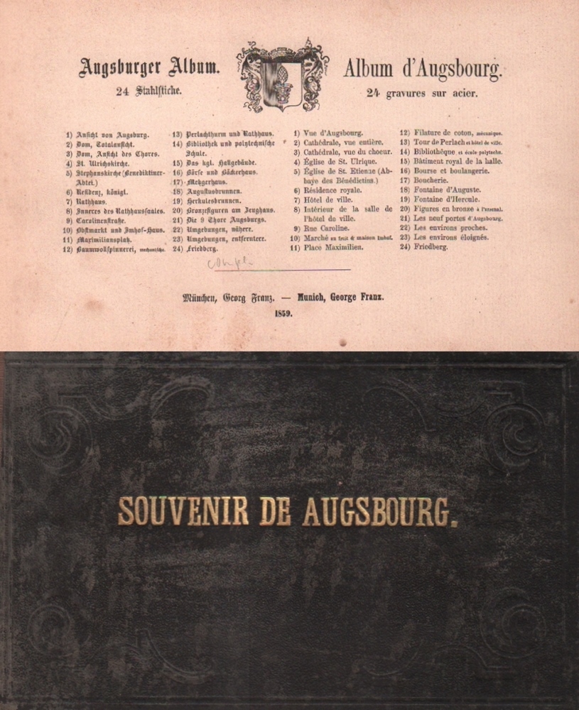 Augsburg. Souvenir de Augsbourg. Album mit 24 originalen Stahlstichen von Jul. Lange, verschiedene