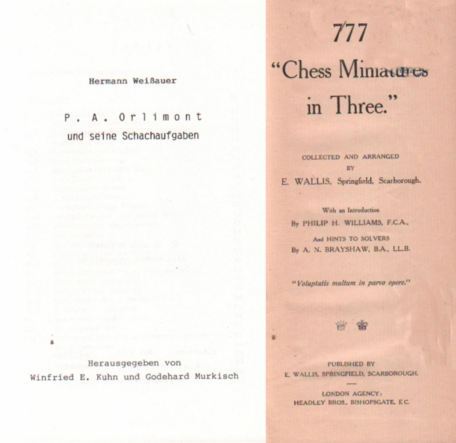 Orlimont. Weißauer, Hermann. P. A. Orlimont und seine Schachaufgaben. Hrsg. von W. E. Kuhn und G.
