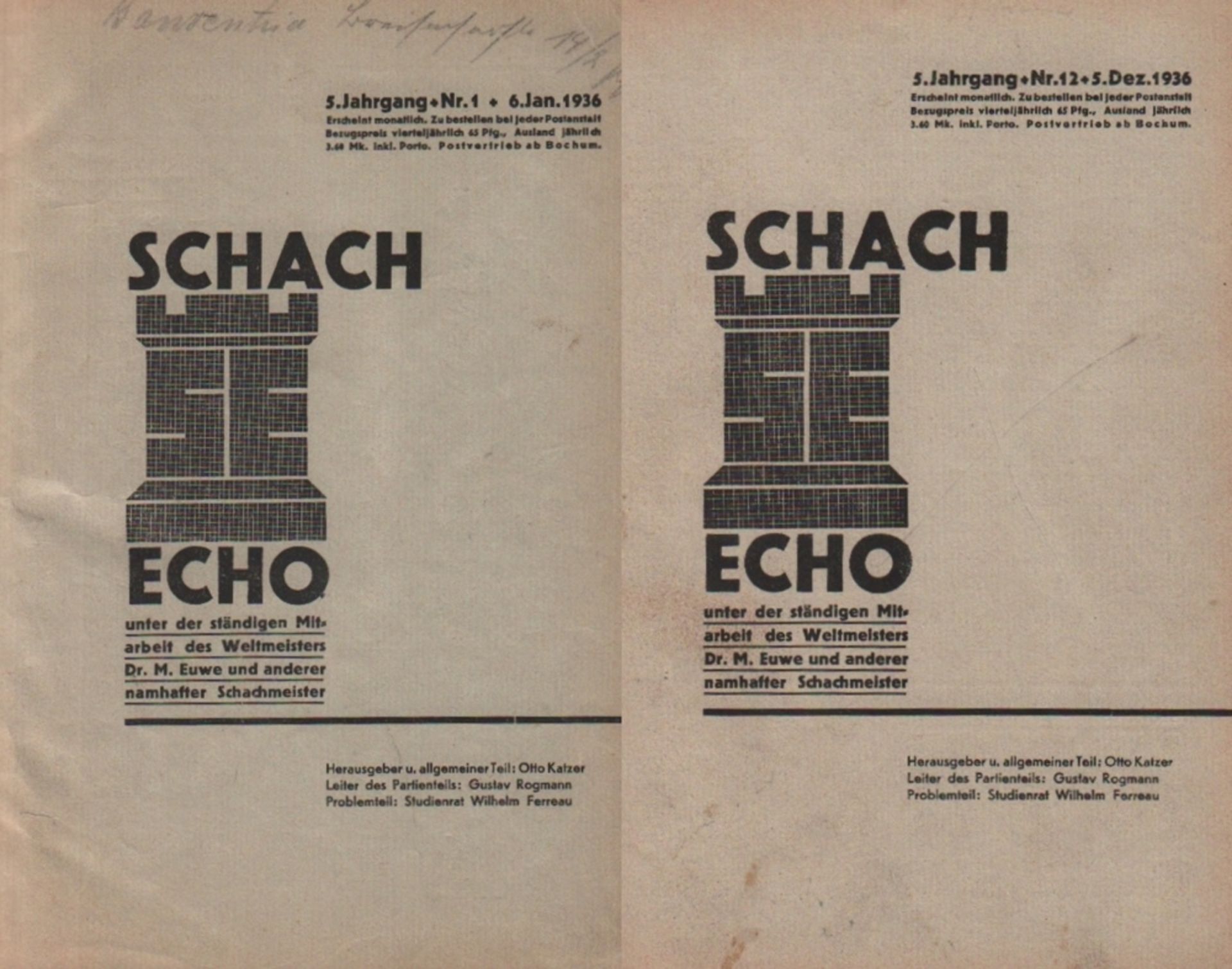 Schach - Echo. Unter der ständigen Mitarbeit namhafter Schachmeister. Herausgeber: Otto Katzer. 5.