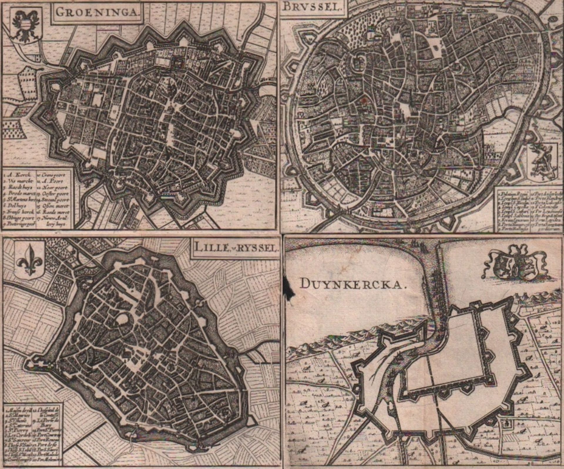 Niederlande und Belgien. Kupferstich Konvolut mit 18 kleinen Stadtplänen (mit Knick- und