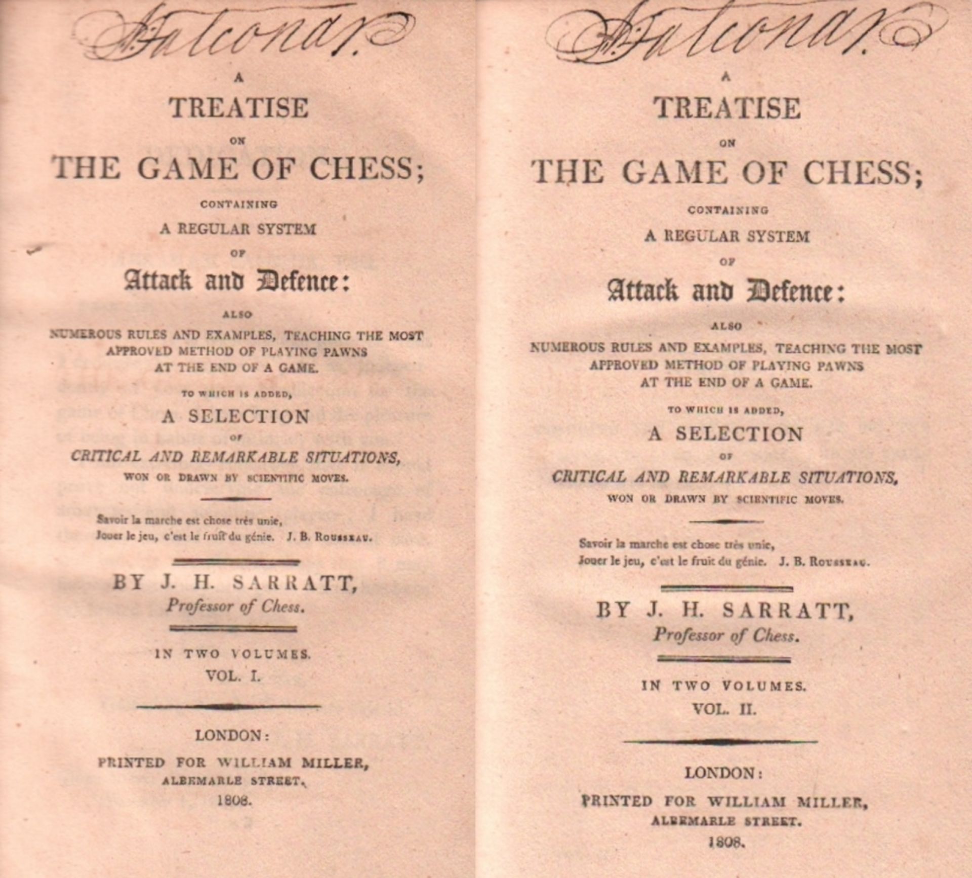 Sarratt, J. H. A treatise on the game of chess; containing a regular system of attack and defence: