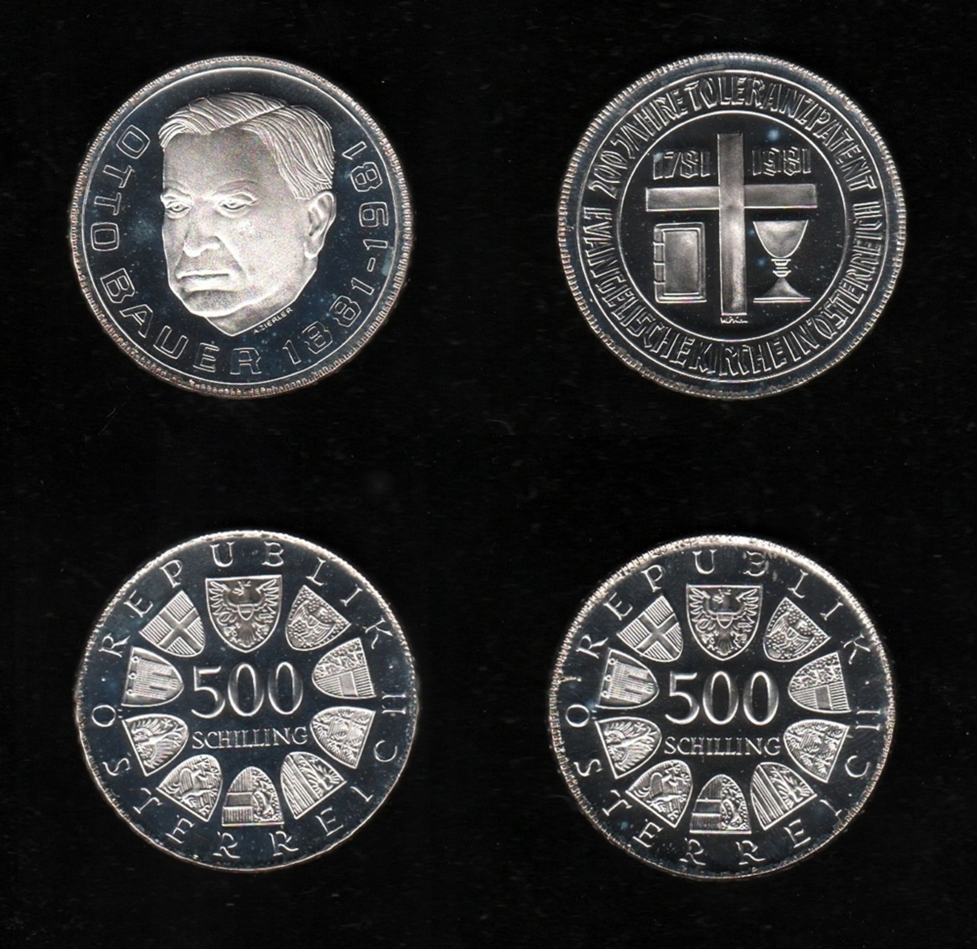 Münzen. Österreich. Silbermünze. 500 Schilling. 100. Geburtstag von Otto Bauer. 1981. Vorderseite: