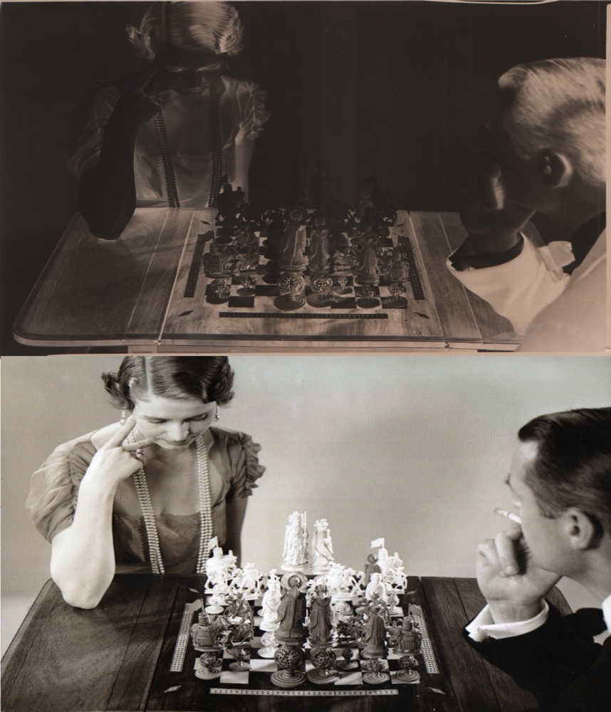 Foto. Heilbron, Kenneth. „Models of chess table“. Negativ eines Fotos von Kenneth Heilbron für die