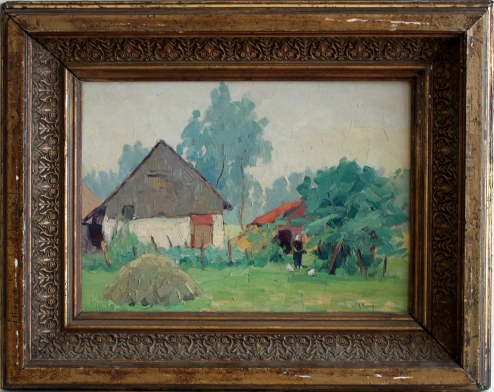 Knip, Willem Anton Alexander. (Landschaft mit Bauernhaus). Ölgemälde auf Malpappe. Unten rechts