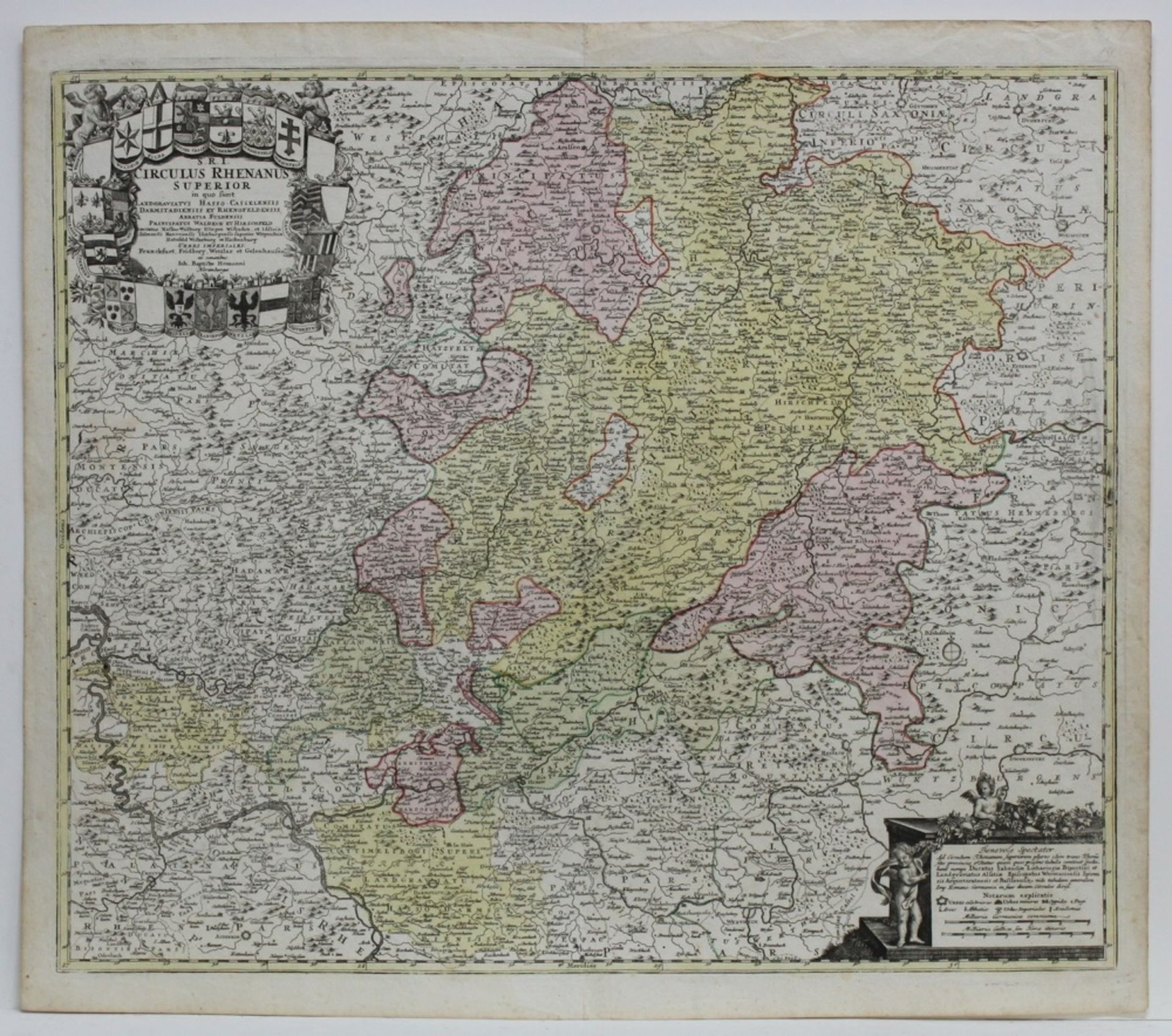 Hessen. Kolorierte Kupferstichkarte von Joh. Bapt. Homann, ca. 1716. Bildgröße 57,5 x 49 cm. (