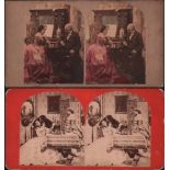 Foto. 2 Stereofototafeln mit Szenen von einer Schachpartie zwischen einer Dame und einem Herren