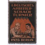 Vignette Berlin 1923. Farbige Vignette zum 1. Deutschen Arbeiter – Schachturnier in Berlin 1923.