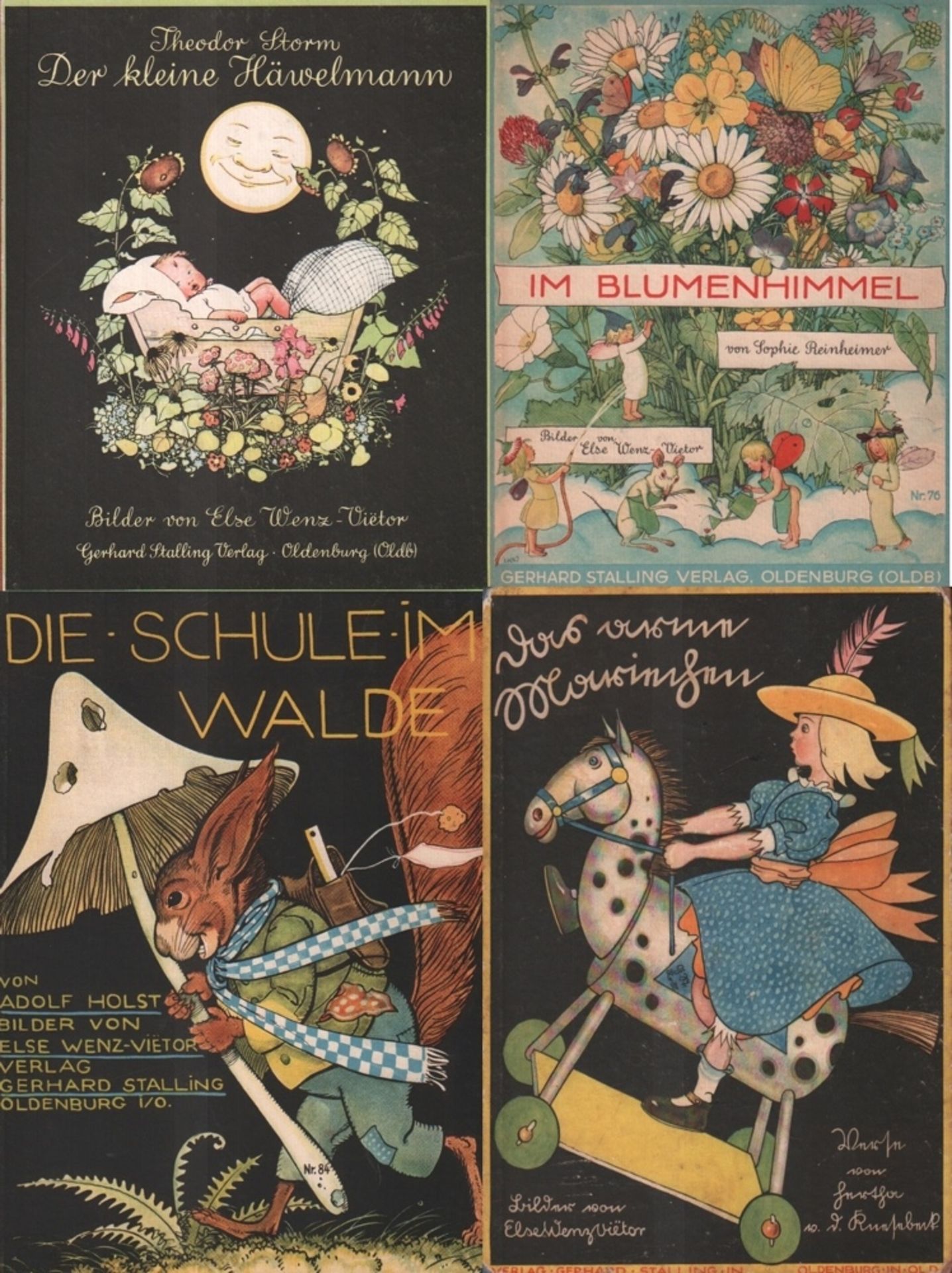 Kinderbuch. Enz–Vietor, Else. Im Blumenhimmel, von Sophie Reinheimer. Oldenburg, Stalling, 1929. 4°.