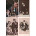 Postkarte. Schachspielszenen. 4 schwarzweiße und 1 farbige Postkarte (postalisch nicht gelaufen) aus