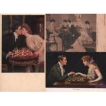 Postkarte. Galante Paare und Damen beim Schachspiel. 3, meist farbige und postalisch nicht gelaufene