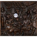 Relief Geburt Christi im Stall. Süddeutsch 18. Jh. Rechteckig, Eiche geschnitzt, H=27,5 cm, B=29