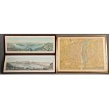 Graphiker des 20. Jhs. Colorierte Karte von Paris (57 x 80 cm); dazu zwei Rahmen, 25 x 88 cm. **