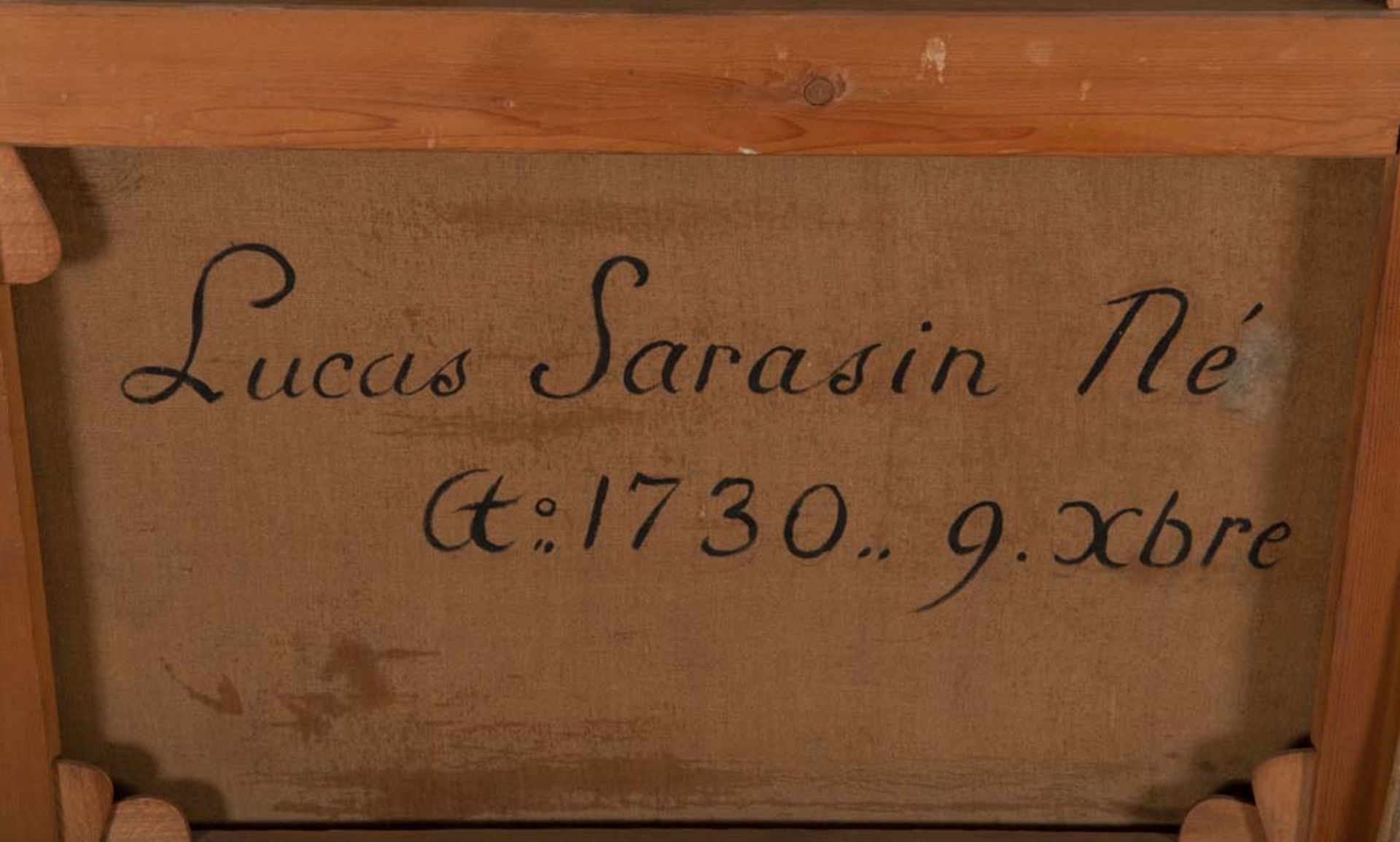 Maler des 18. Jhs. Porträt von „Lucas Sarasin-Werthemann (1730-1802)“. Öl/Lw., gerahmt, verso - Bild 2 aus 2