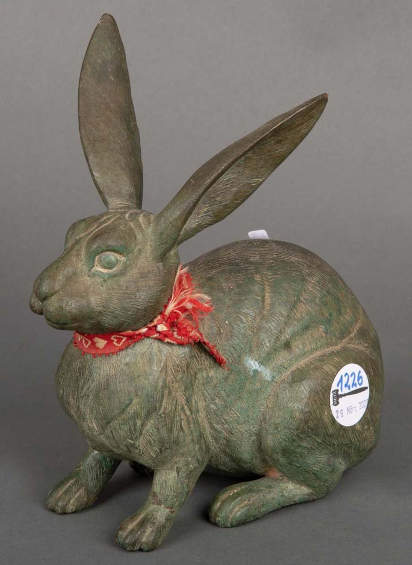 Sitzender Hase. Deutsch 20. Jh. Bronze, H=24 cm.