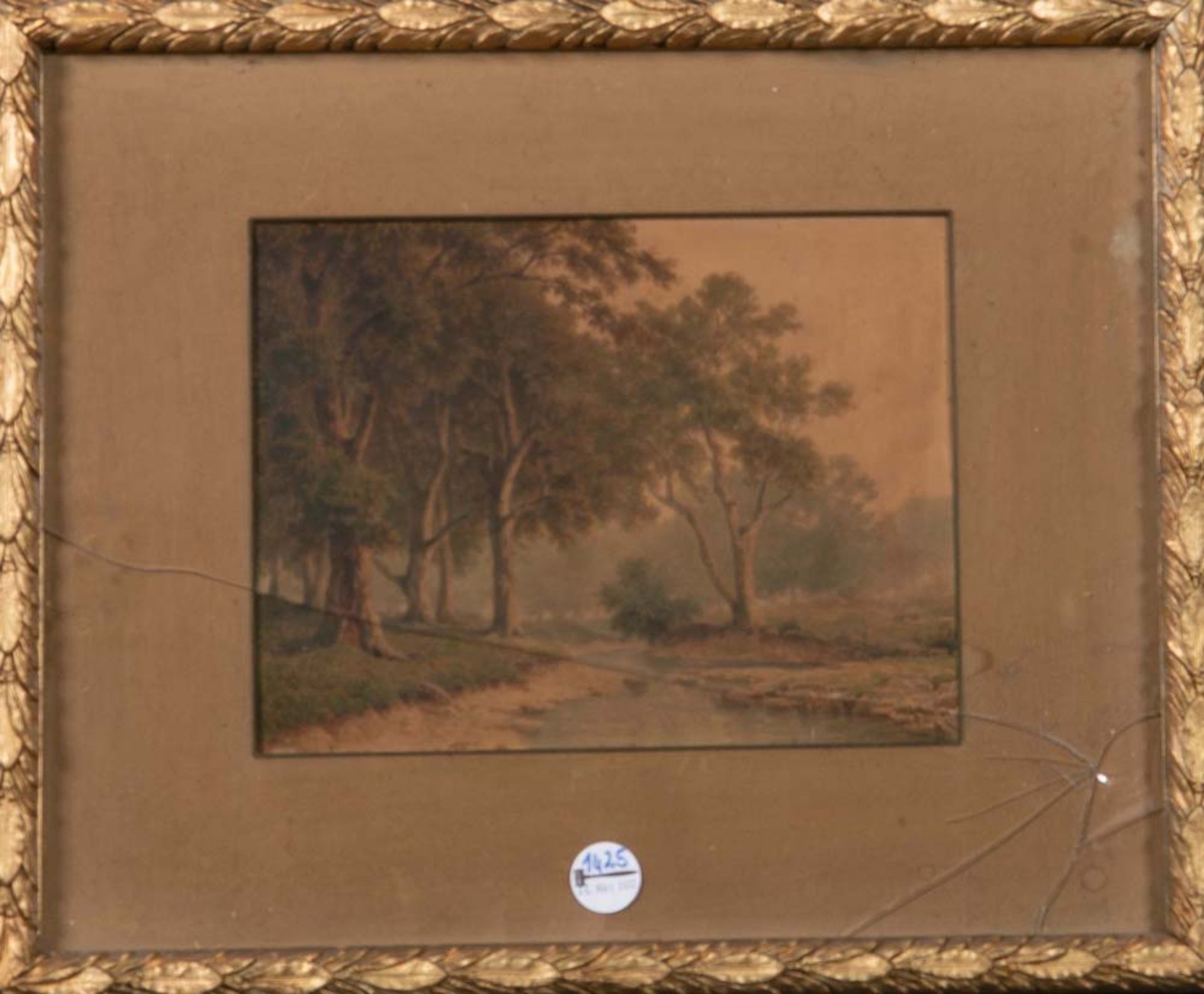 Bernhard Wolff (geb. 1860). Landschaft mit Bäumen und Bachlauf. Aquarell/Papier, li./u./sign., re./