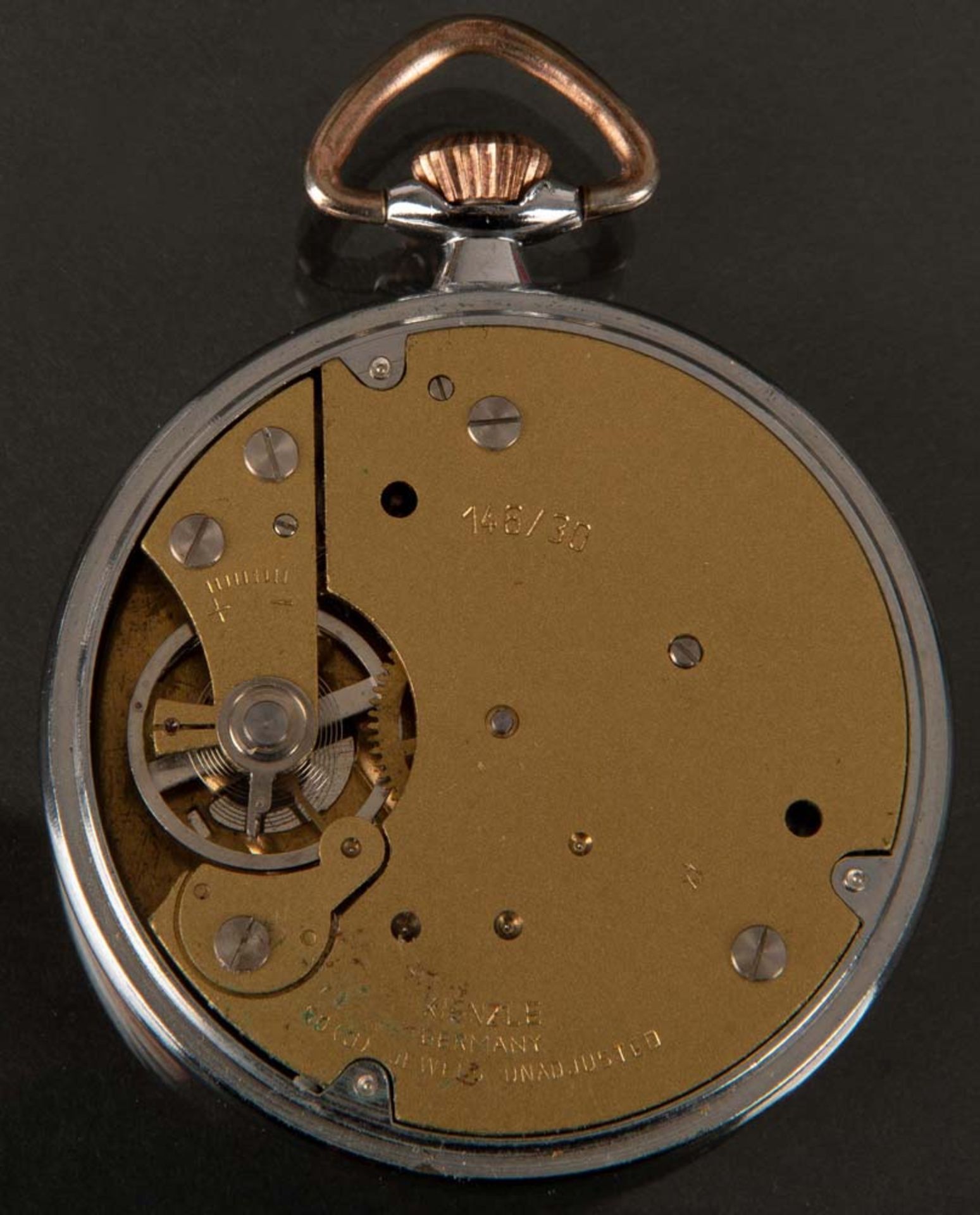 Offene Herrentaschenuhr „Kienzle“. Kupfer versilbert, mit Dreiviertelplatine und - Bild 2 aus 2