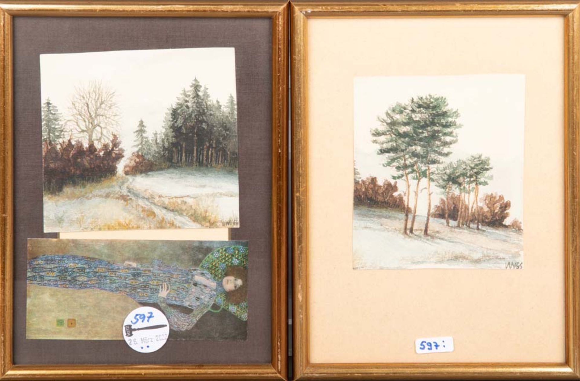 Maler des 20. Jhs. Zwei Waldlandschaften. Aquarell/Papier, re./u./dat./ligiertes Monogramm wohl „WN“