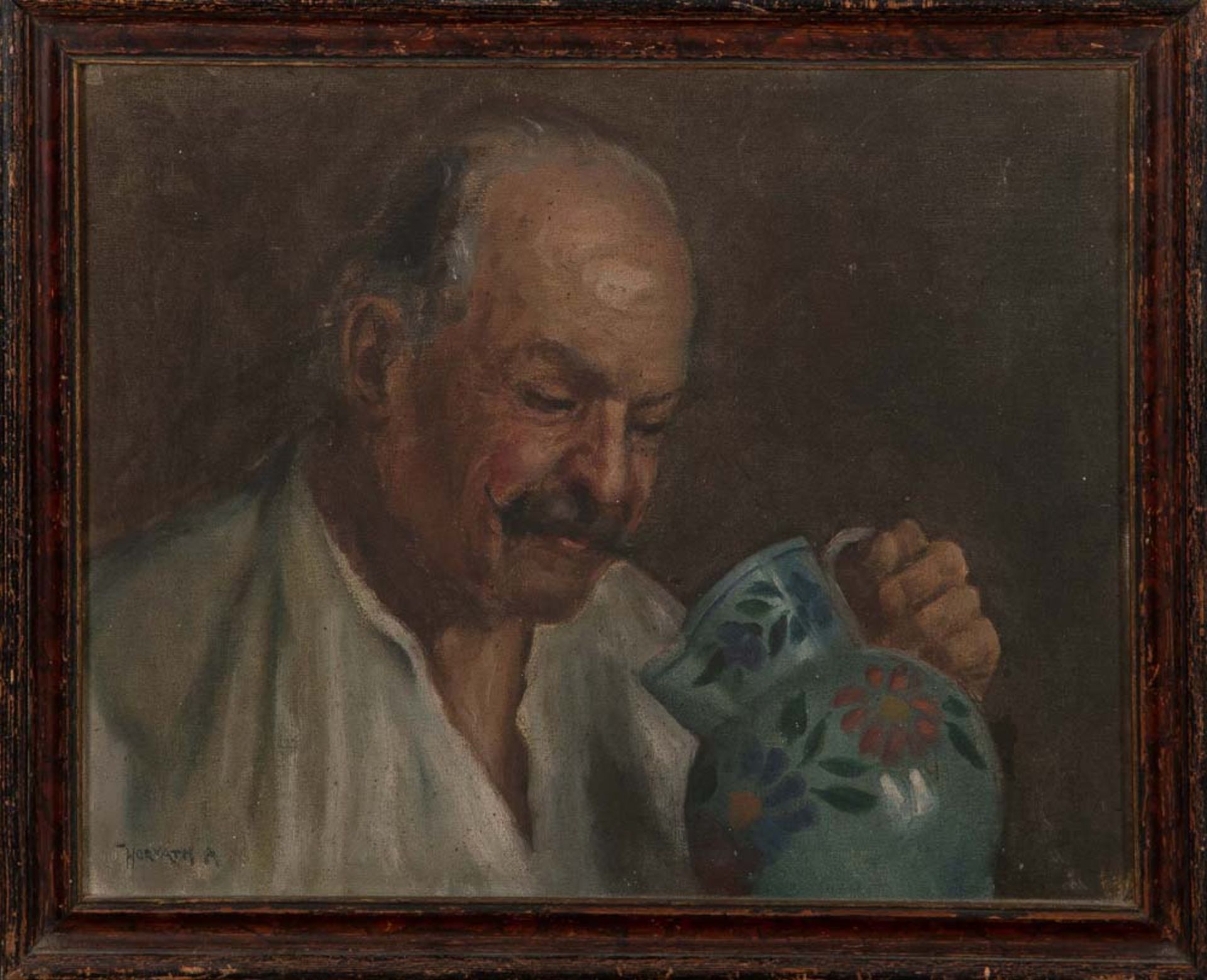 Andor G. Horvath (1876-1966). Porträt eines Herrn mit Henkelkrug. Öl/Lw., gerahmt, li./u./sign.,