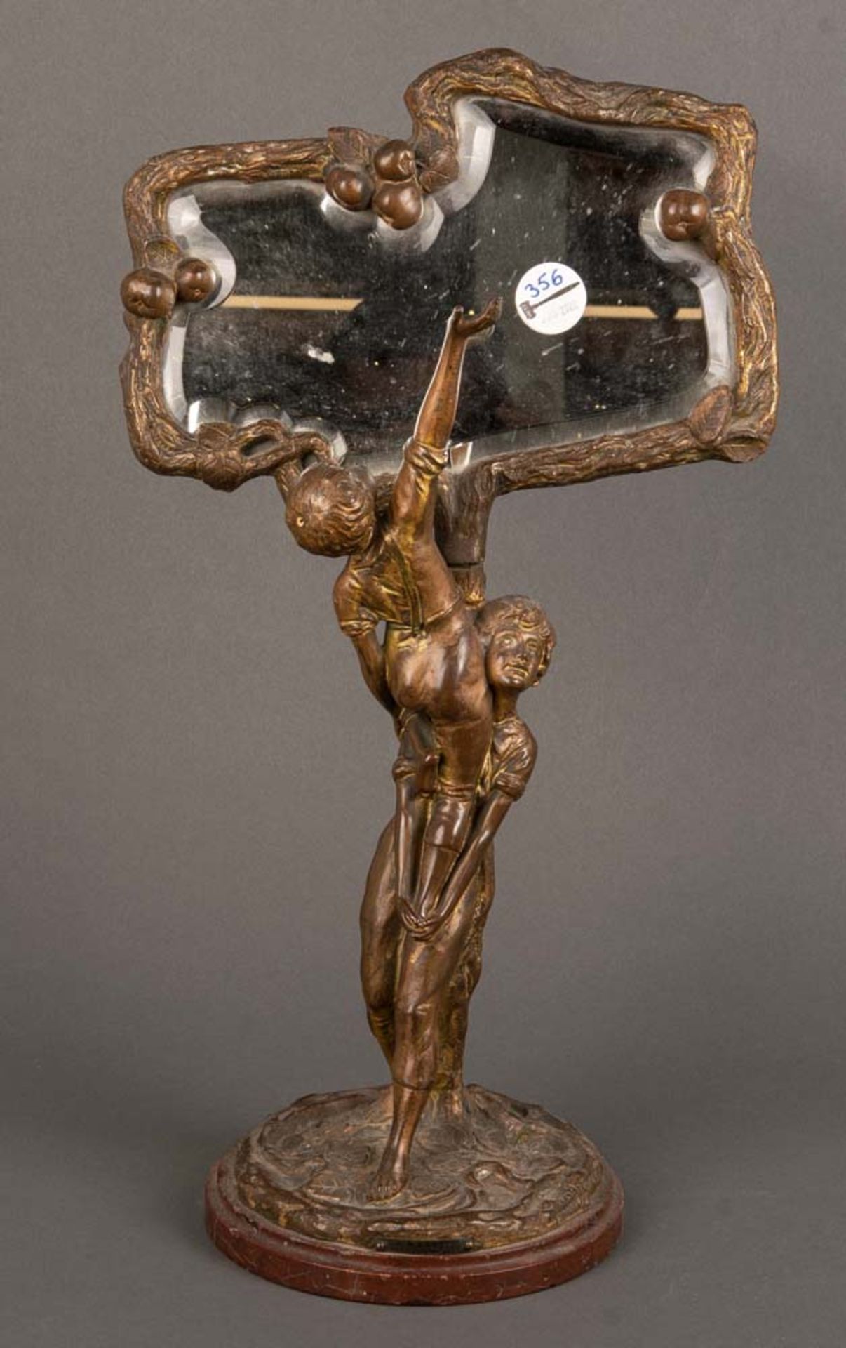 Charles Emile Jonchery 1873-1937. Beweglicher Tischspiegel. Bronze, sign. auf Marmorsockel, H=53 cm.