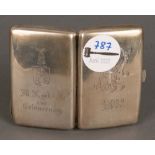 Rechteckiges Etui „Militaria“. Deutsch dat. 1892. 800er Silber, ca. 78 g, innen vergoldet, H=9 cm,