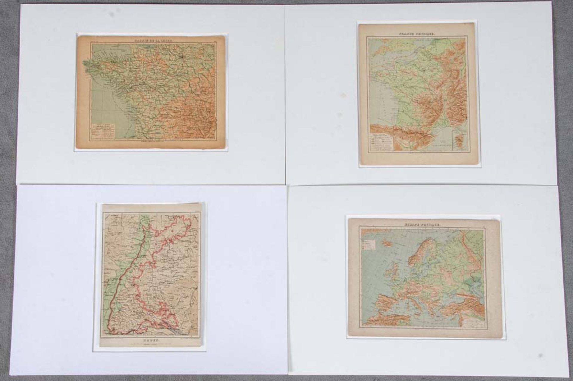 Mappe mit Drucken 20. Jh. Baden, Europe Physique, France Physique, Bassin de Loire, je 34 x 22 cm.