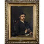 Heinrich Georg Michaelis (1837-1923). Portrait eines Mannes mit Bierseidel. Öl/Malkarton, li./