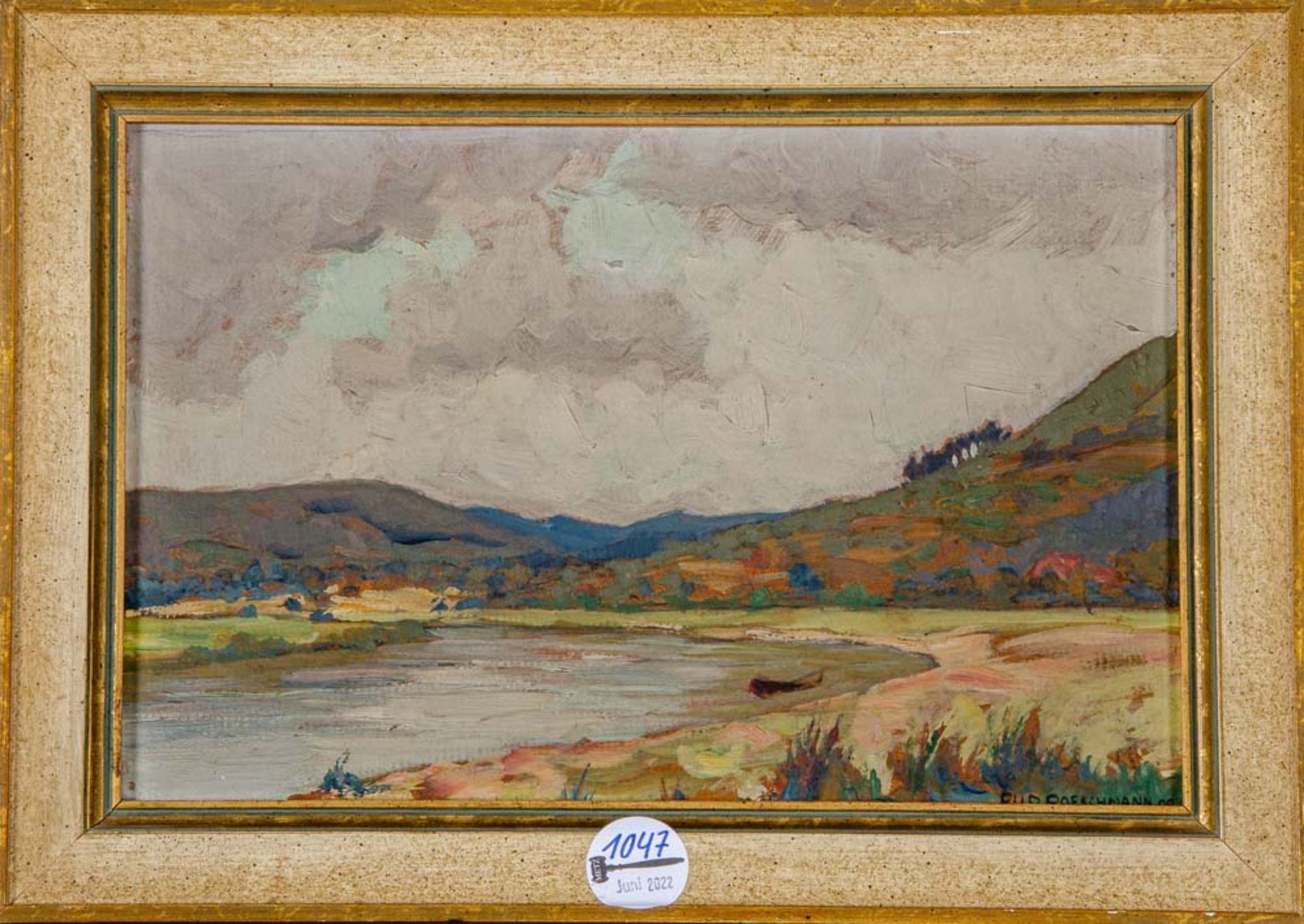 Rudolf Poeschmann (1878-1954). Flusslandschaft, Öl/Malkarton, dat. (19)08, gerahmt, H=34 cm, B=23