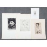 Gottfried Meyer (geb. 1911). Vier Damen- bzw. Herrenportraits. Radierungen in Passepartout, 10,5 x 6