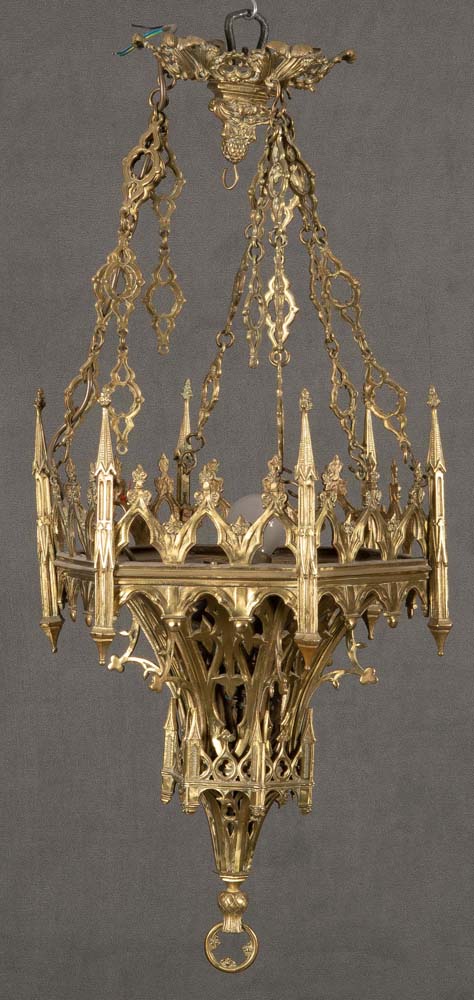 Historismus-Deckenlampe. Frankreich 19. Jh. Bronze, H=90 cm, D=40 cm. (Funktion ungeprüft) **