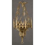 Historismus-Deckenlampe. Frankreich 19. Jh. Bronze, H=90 cm, D=40 cm. (Funktion ungeprüft) **