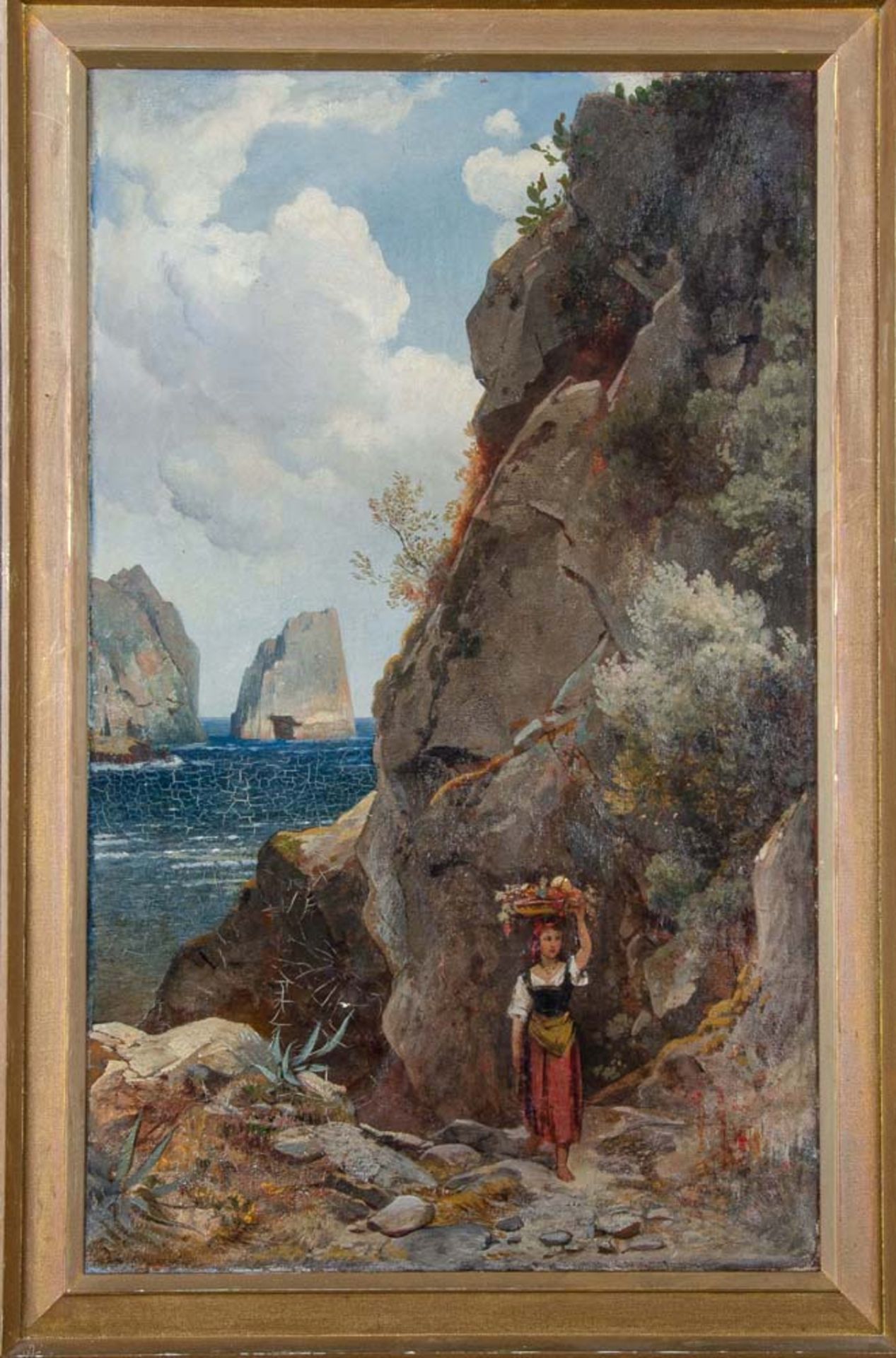 Maler des 19. Jhs. Felsenpartie, Motive der Insel Capri. Öl/Lw., unleserlich sign., verso bez.,