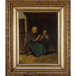 Gerard Jan Bos (1860-1943). Zimmerinterieur, Frau mit Kind. Öl/Lw., gerahmt. 46 x 35 cm. **