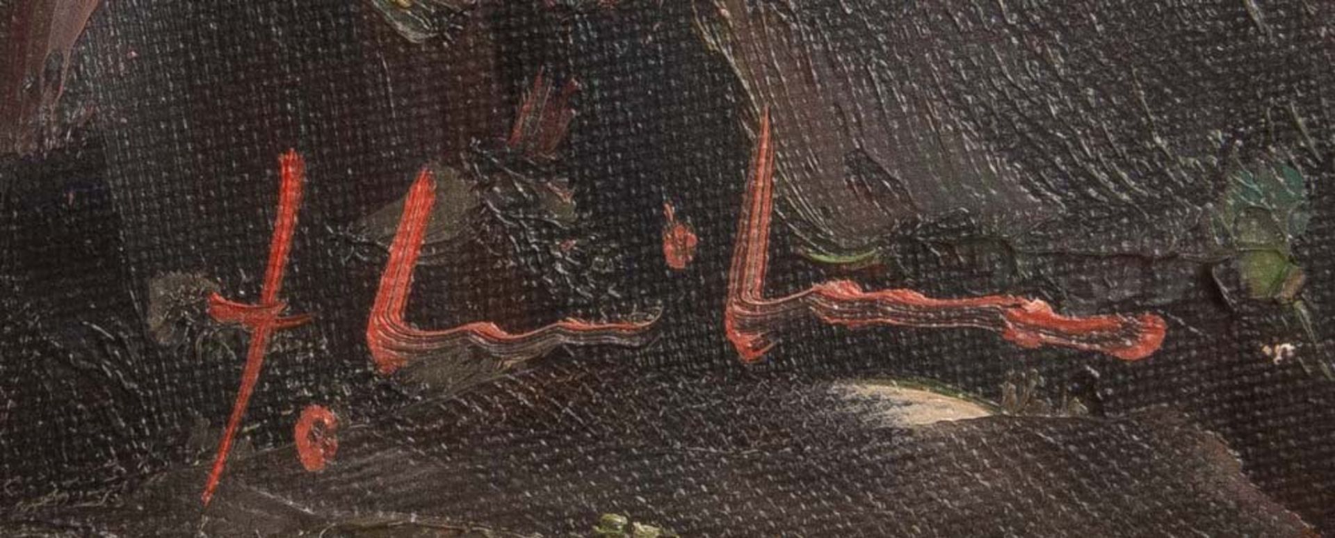 Maler des 20. Jhs. Ansicht von Edenkoben, Pfalz. Öl/Lw., re./u./unleserlich sign., verso bez., - Bild 2 aus 2