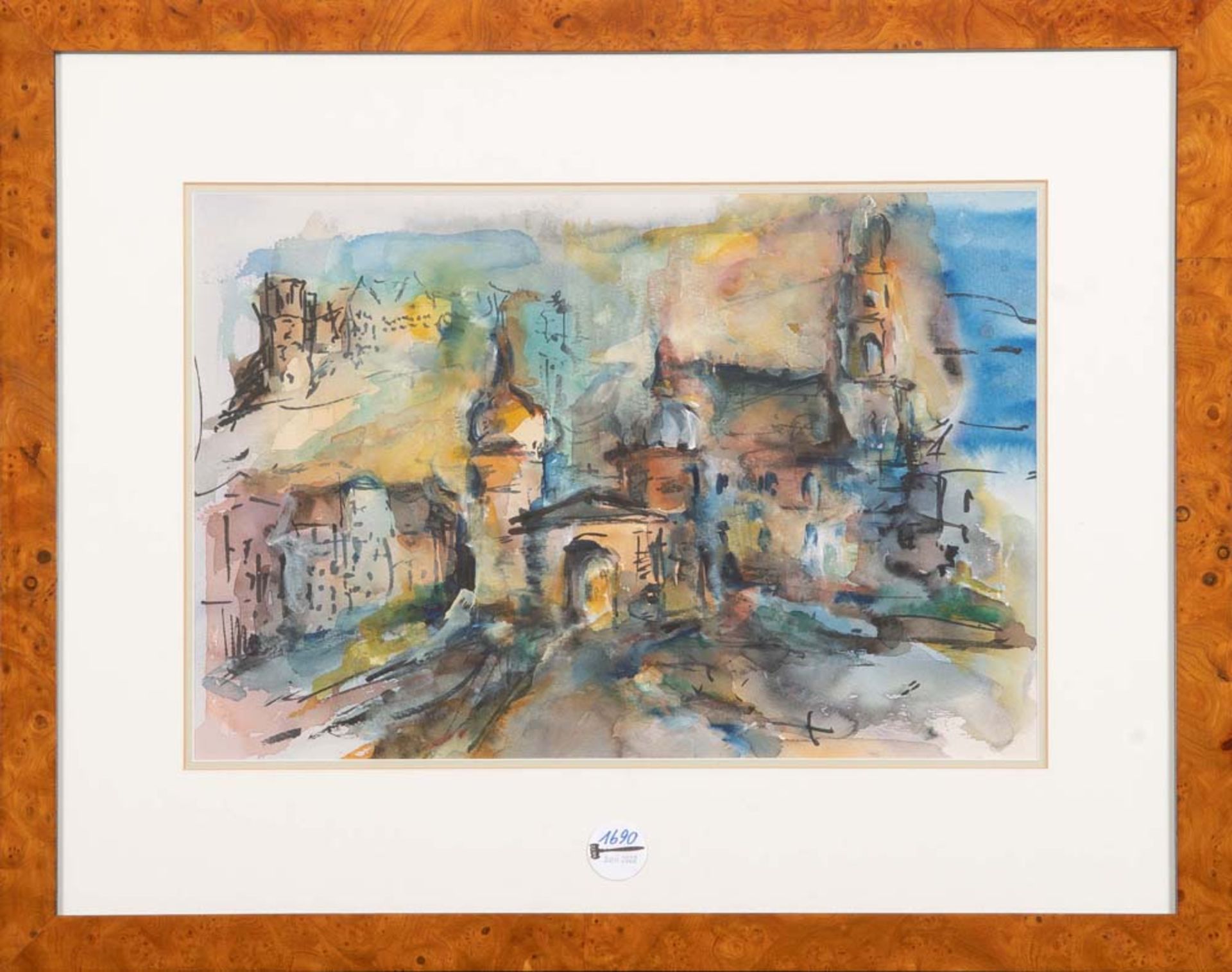 Dora Mittenzwei (attrib.) Ansicht von Heidelberg. Aquarell, hi./Gl./gerahmt. 29,5 x 44 cm.