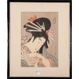 Wohl Kitagawa Utamaro (1753-1806), Holzschnitt, Geisha, hi./Gl./gerahmt, 37,5 x 25 cm. **