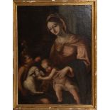 Maler des 18. Jhs. Maria mit Kind und dem kleinen Johannes. Öl/Lw., gerahmt. 108 x 82 cm. **