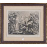 Peter Paul Rubens (1577-1640). Die Friedensstiftung zwischen den Römern und Sabinern. Stahlstich