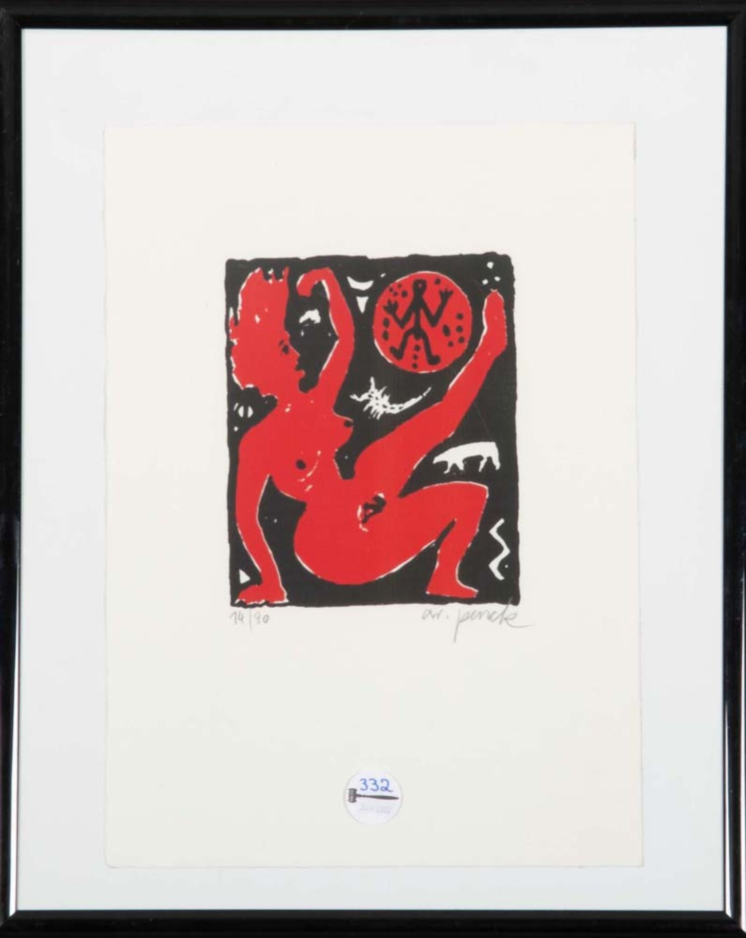 A.R. Penck (1939-2017). Roter Akt. Siebdruck, re./u./sign., li./u./Nr. 14/90, hi./Gl./gerahmt, 19,