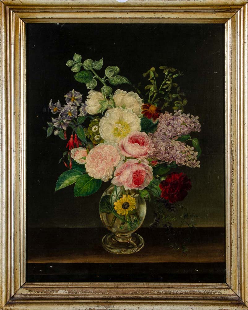 Maler des 19. Jhs. Blumenstillleben. Öl/Lw., gerahmt, 45 x 35,5 cm. **