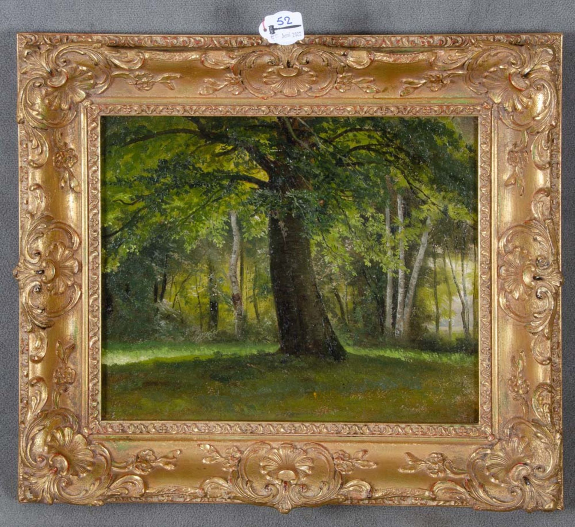 Maler des 19. Jhs. Waldlichtung. Öl/Malkarton, verso unleserlich sign., dat. 1858, gerahmt, 29,5 x