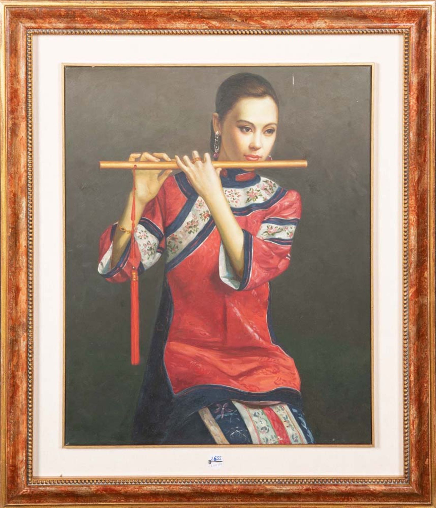 Maler des 20. Jhs. Asien. Frau mit Querflöte. Öl/Lw., gerahmt, 75 x 61 cm. **