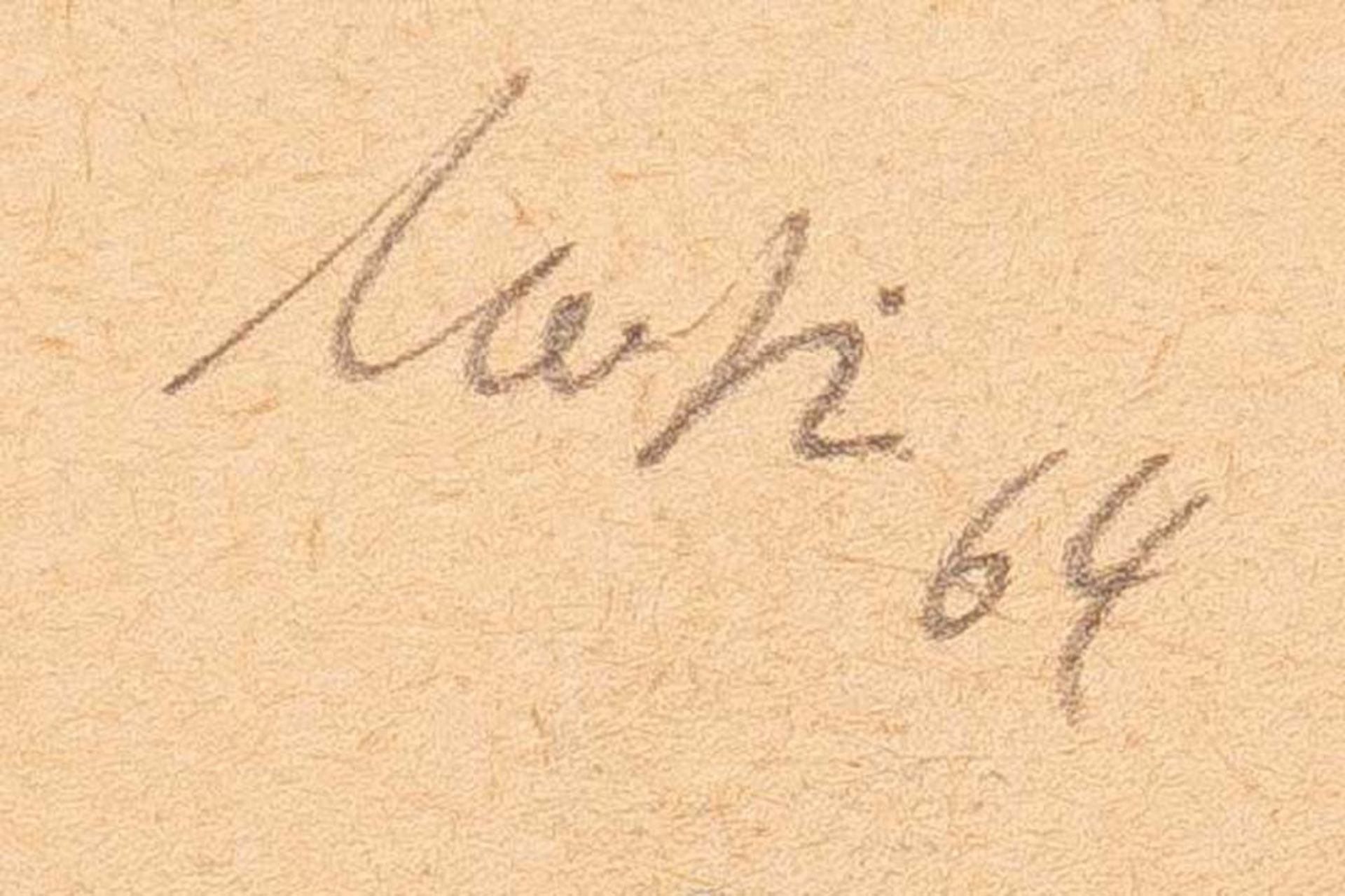 Maler des 20. Jhs. Büffel. Bleistift/Papier, re./u./unleserlich sign., dat. (19)64, in Passepartout, - Bild 2 aus 2