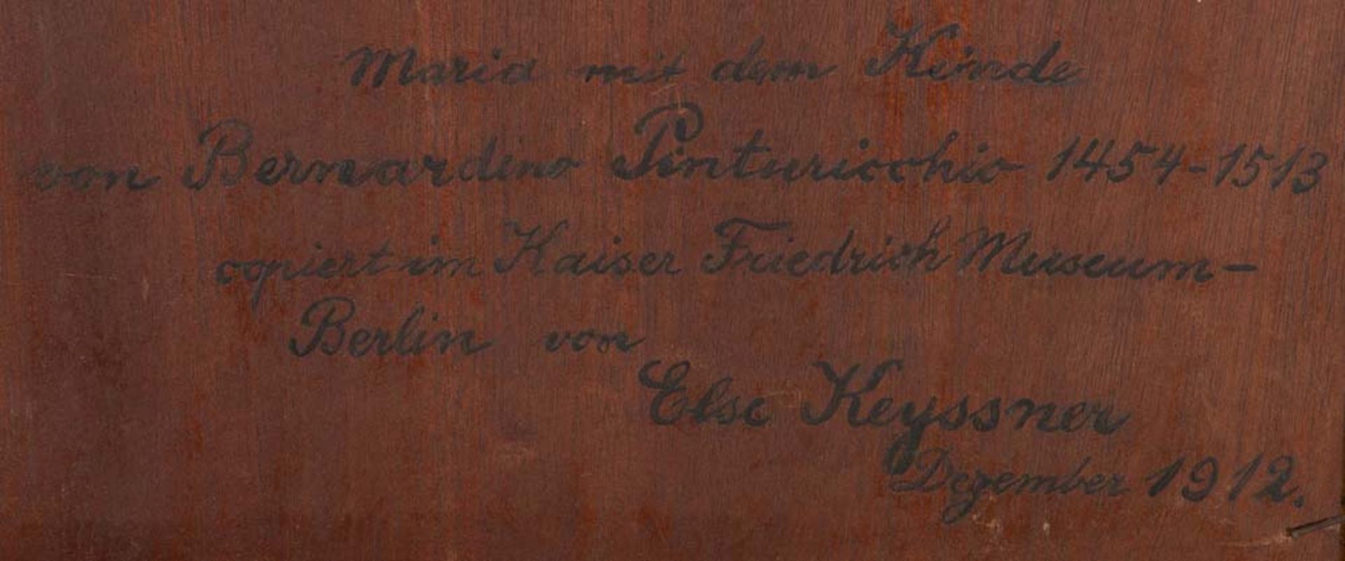 Else Keyssner (Malerin des 20. Jhs.). Muttergottes mit Kind. Öl/Holz, verso bez. und dat. Dezember - Image 2 of 2