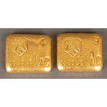 Zwei Goldbarren. 21 ct, 100 g.