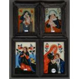 Hinterglasmalerei. Deutsch 19. Jh. Vier Bilder mit christlichen Motiven. 18,5 x 12 bis 24 x 16,5 cm.