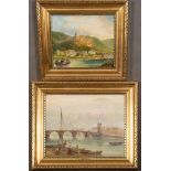 Carl Kessler (1876-1968). Zwei Ansichten von Heidelberg. Blick auf Brücke, Stadt und Schloss. Öl/